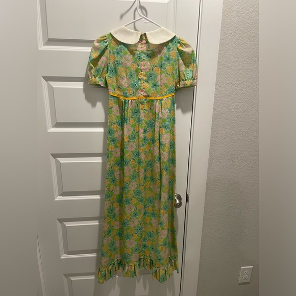 Vintage 60s 70s handmade Mommy & Me Peter Pan collar floral prairie dress S/10Y - Picture 5 of 10